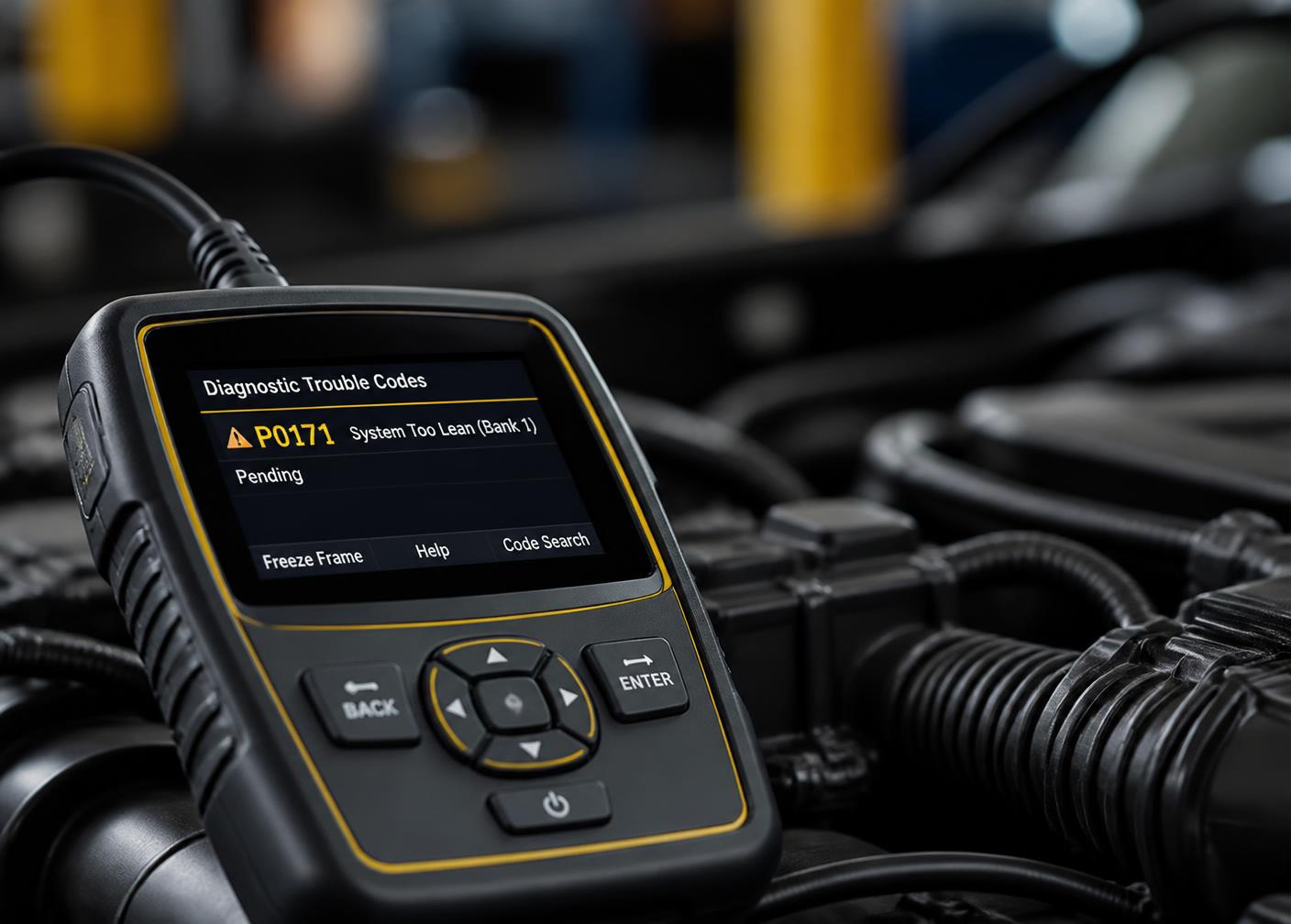 Scanner de diagnóstico eletrônico conectado ao motor de um veículo